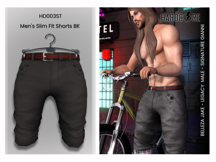 :: HARDCORE :: (HD003ST) Men's Slim Fit Shorts BK [ADD]