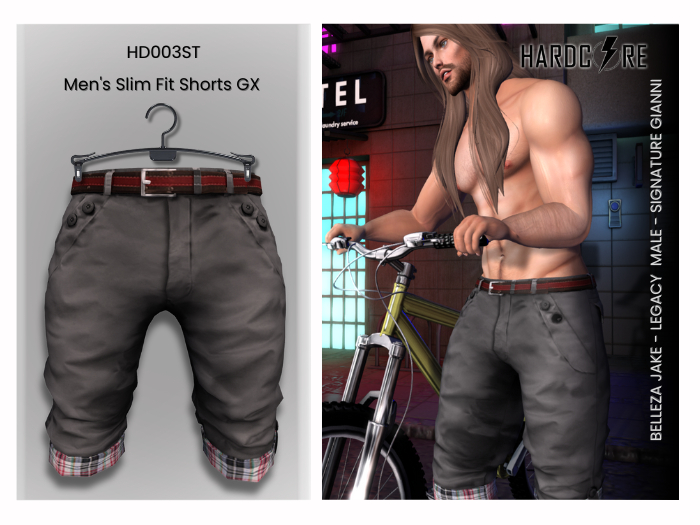 :: HARDCORE :: (HD003ST) Men's Slim Fit Shorts GX 