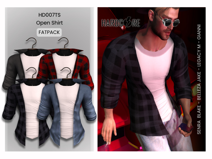 :: HARDCORE :: (HD007TS) Men's Open Shirt - Fatpack 