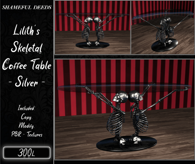 :SD: Lilith's Skeletal Coffee Table - Silver - BOXED
