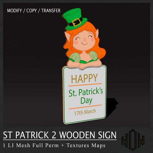 WoW St Patrick 2 Wooden Sign FULLPERM