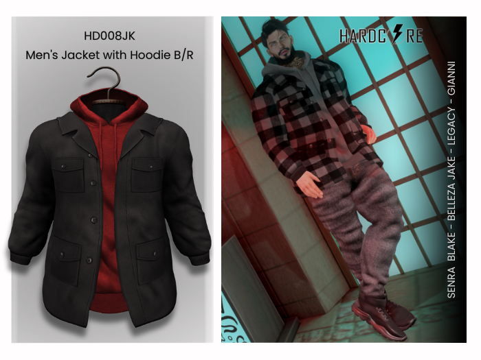 :: HARDCORE :: (HD008JK) Men's Jacket with Hoodie B/R 