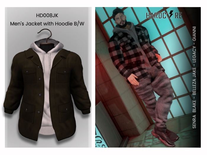 :: HARDCORE :: (HD008JK) Men's Jacket with Hoodie B/W