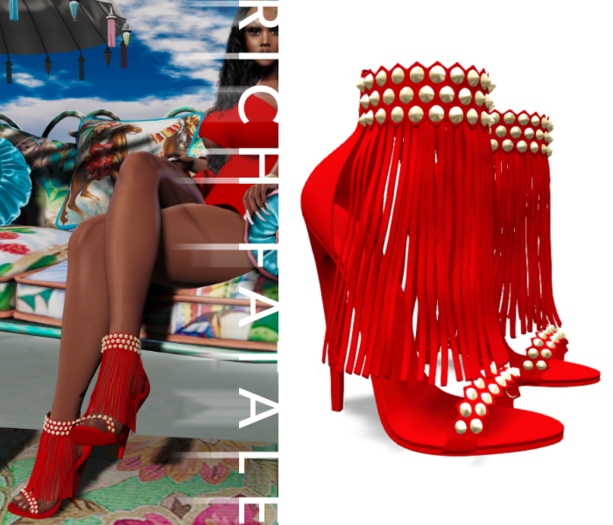 $RICH FATALE - VERDE FRINGE HEELS - ROUGE