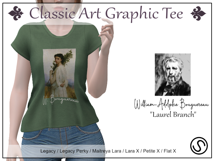 Bouguereau Graphic Tee (green) - Legacy / Perky / Maitreya / LaraX / PetiteX / FlatX