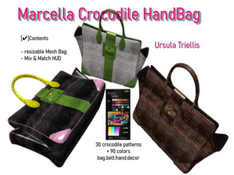Second Life Marketplace - 6483 Marcella Crocodile Handbag - [Fatpack]