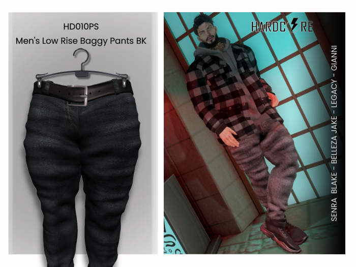 :: HARDCORE :: (HD010PS) Men's Low Rise Baggy Pants BK 