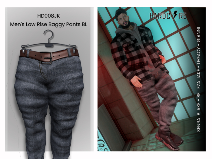 :: HARDCORE :: (HD010PS) Men's Low Rise Baggy Pants BL