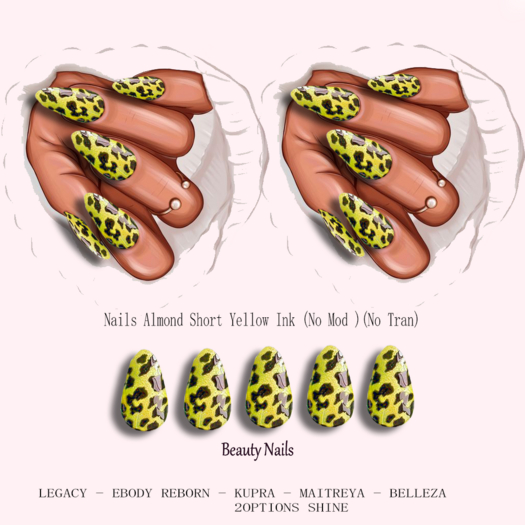 BN - Nails Almond Short . Yellow Ink #2 Options