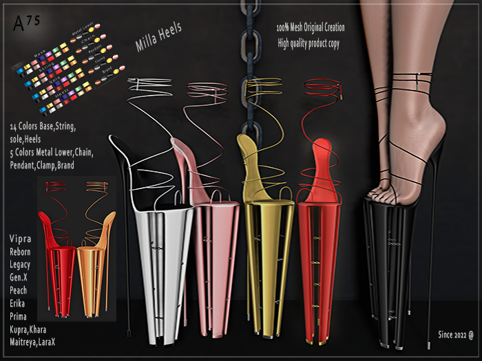 : A75 : Milla Heels With Hud Metals ( Red&Orange )