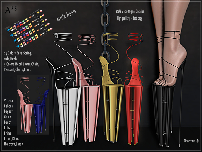 : A75 : Milla Heels With Hud Metals ( Pink&DarkBlue )