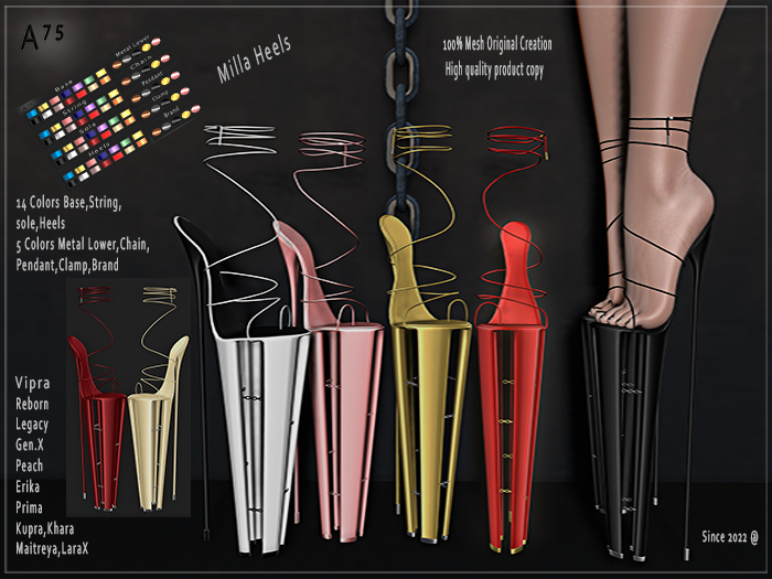 : A75 : Milla Heels With Hud Metals ( DarkRed&Beige )
