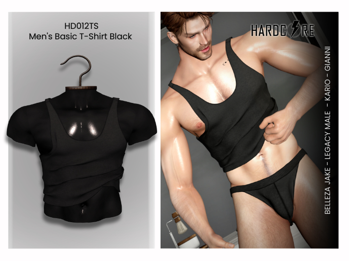 :: HARDCORE :: (HD012TS) Men's Basic T-Shirt - Black 