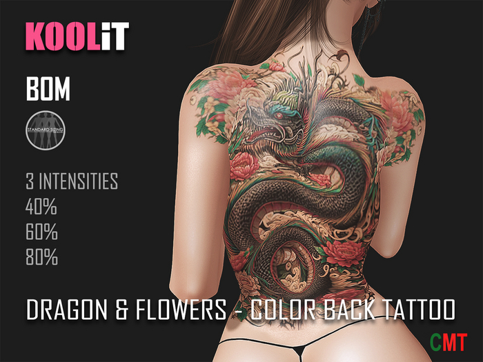 KooLit - Dragon & Flowers Color Back Tattoo (Add Me)