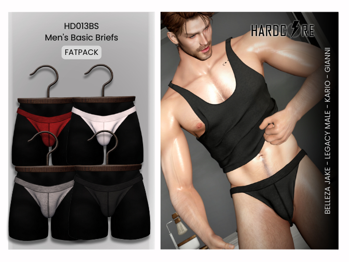 :: HARDCORE :: (HD013BS) Men's Basic Briefs - Fatpack 