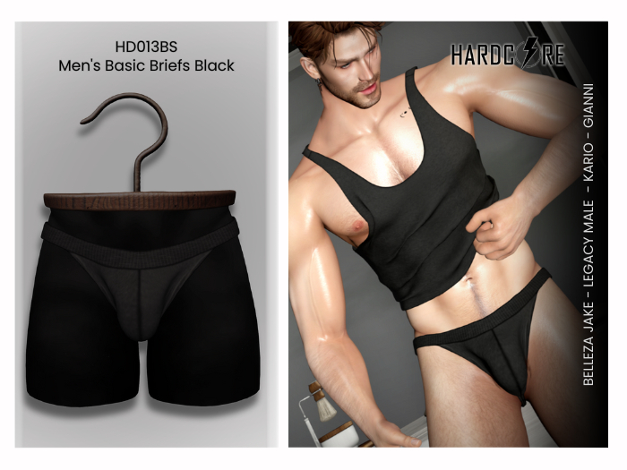 :: HARDCORE :: (HD013BS) Men's Basic Briefs - Black 