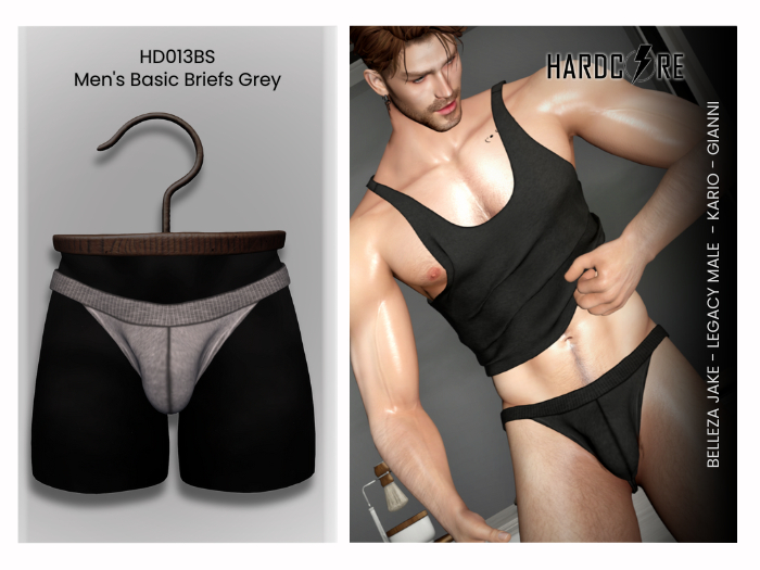 :: HARDCORE :: (HD013BS) Men's Basic Briefs - Grey 