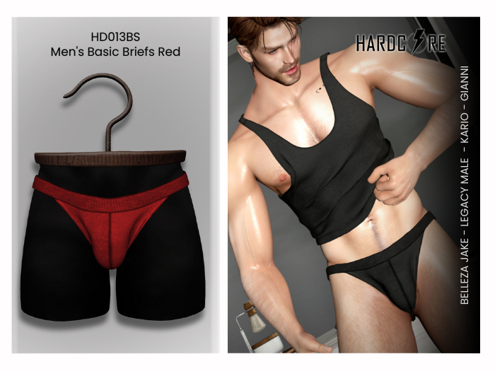 :: HARDCORE :: (HD013BS) Men's Basic Briefs - Red 