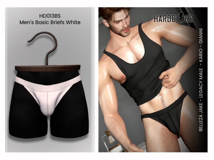 :: HARDCORE :: (HD013BS) Men's Basic Briefs - White 