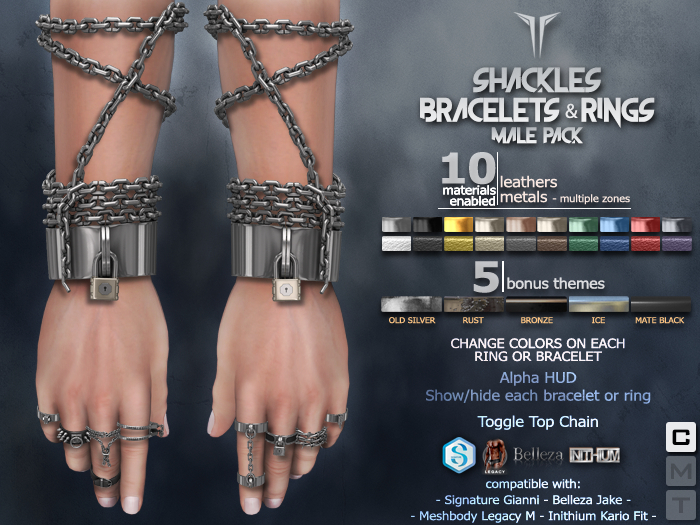 **RE** Shackles Bracelets & Rings MALE PACK - Gianni - Jake - Legacy - Kario