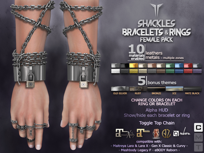 **RE** Shackles Bracelets & Rings FEMALE PACK - Lara X - Reborn, Legacy, GenX