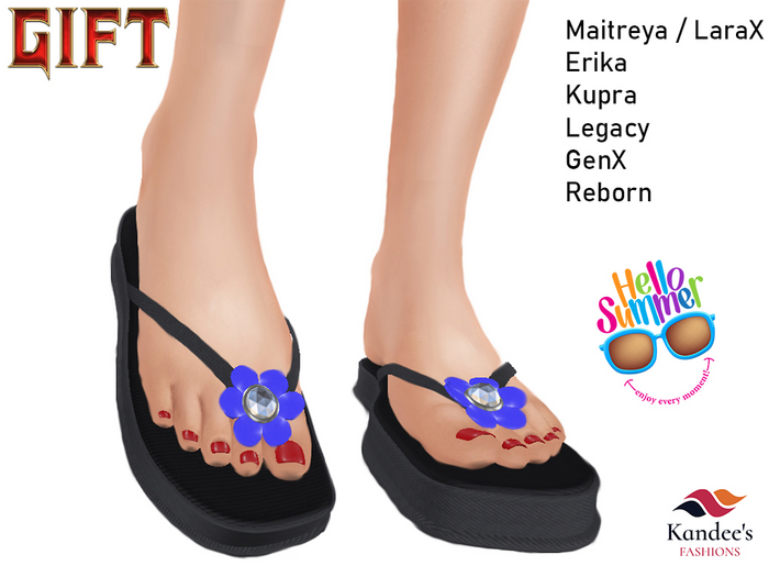 GIFT Blue Flower Flip Flops