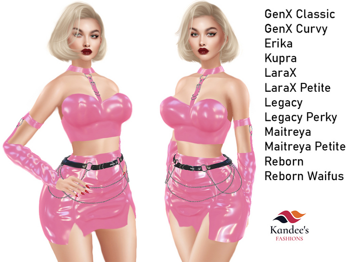 Pink Latex Skirt Outfit with Belt Chain