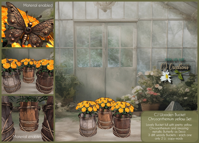 CJ Wooden Bucket Chrysanthemum yellow Set 