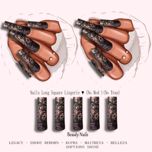 BN - Nails Long Square - Lingerie #2 Options