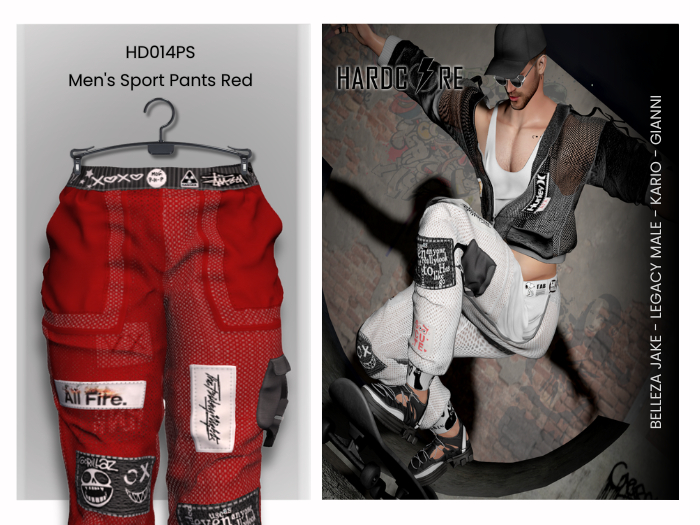 :: HARDCORE :: (HD014PS) Men's Sport Pants - Red 