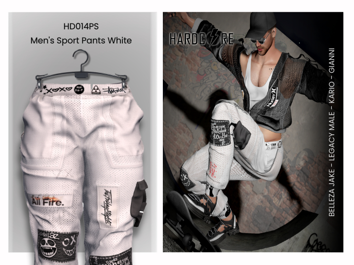 :: HARDCORE :: (HD014PS) Men's Sport Pants - White 
