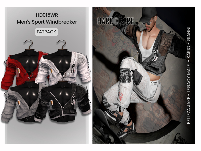 :: HARDCORE :: (HD015WR) Men's Sport Windbreaker - Fatpack