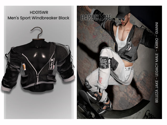 :: HARDCORE :: (HD015WR) Men's Sport Windbreaker - Black 