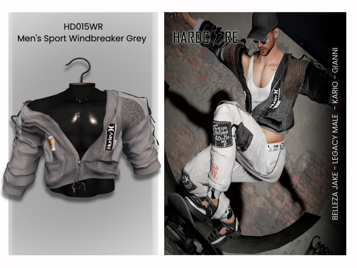 :: HARDCORE :: (HD015WR) Men's Sport Windbreaker - Grey 