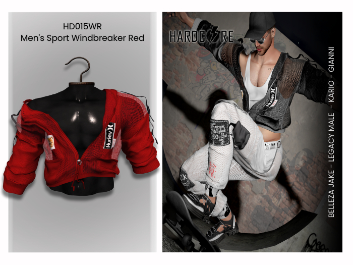 :: HARDCORE :: (HD015WR) Men's Sport Windbreaker - Red 