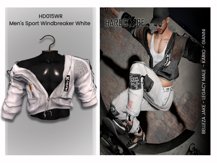 :: HARDCORE :: (HD015WR) Men's Sport Windbreaker - White 