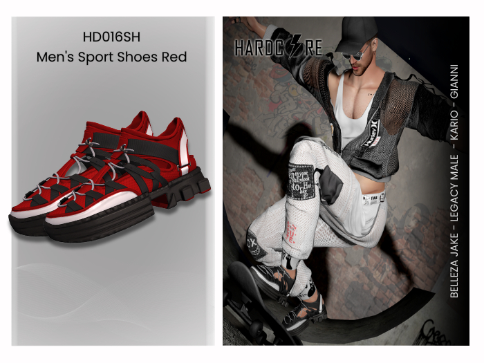 :: HARDCORE :: (HD016SH) Men's Sport Shoes - Red 