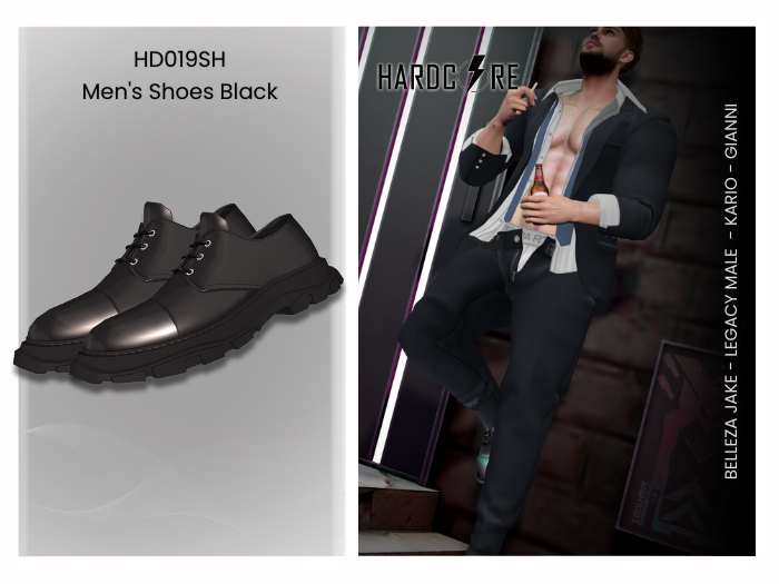 :: HARDCORE :: (HD019SH) Men's Shoes Black