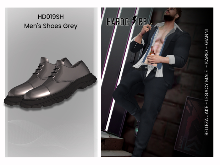 :: HARDCORE :: (HD019SH) Men's Shoes Grey