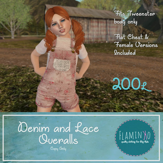 F} Tweenster Denim and Lace Dungarees Pink Floral