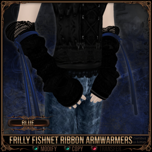 =^.^= Curious Kitties - Frilly Fishnet Ribbon Armwarmers - Blue