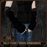 =^.^= Curious Kitties - Frilly Fishnet Ribbon Armwarmers - Black 
