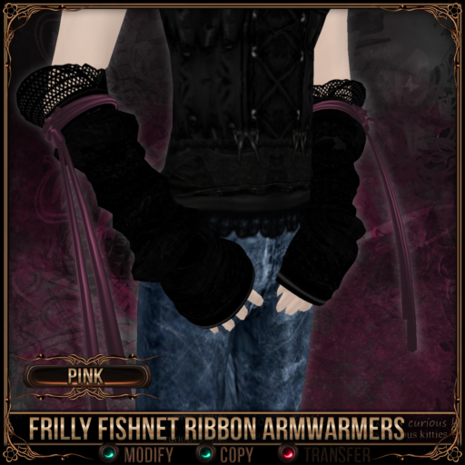 =^.^= Curious Kitties - Frilly Fishnet Ribbon Armwarmers - Pink 