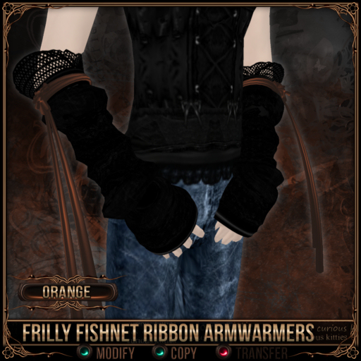 =^.^= Curious Kitties - Frilly Fishnet Ribbon Armwarmers - Orange