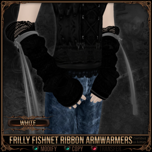 =^.^= Curious Kitties - Frilly Fishnet Ribbon Armwarmers - White