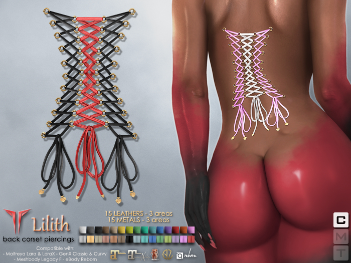 **RE** Lilith Back Corset Piercings - Maitreya Lara X, GenX, eBODY, Meshbody