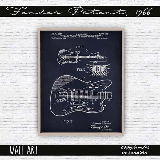 Vintage Touch Fender Guitar Patent Poster, 1966 