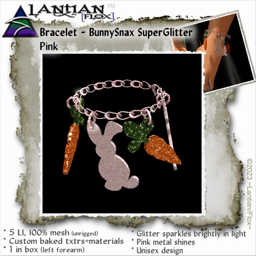 ~L/Fx~Bracelet (L) - Pink BunnySnax SuperGlitter on LEFT wrist