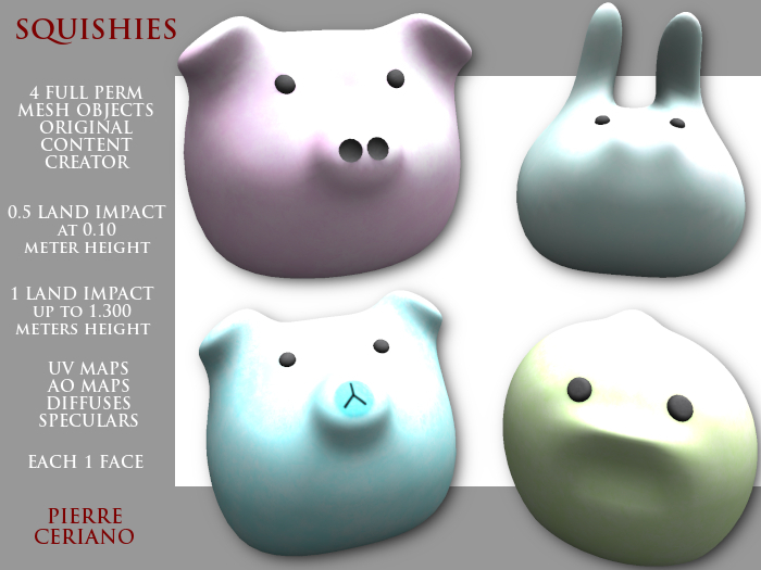 Squishies - 0.5 LI each - 4 FULL PERMS Meshes