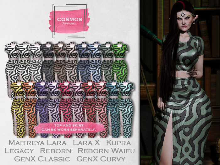 [COSMOS] Rabea Top & Skirt Set Print / 20 Colors Fatpack